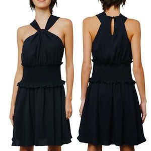NWT Ciebon Bristol Halter Neck Smock Waist Navy Blue Minidress Sz Medium